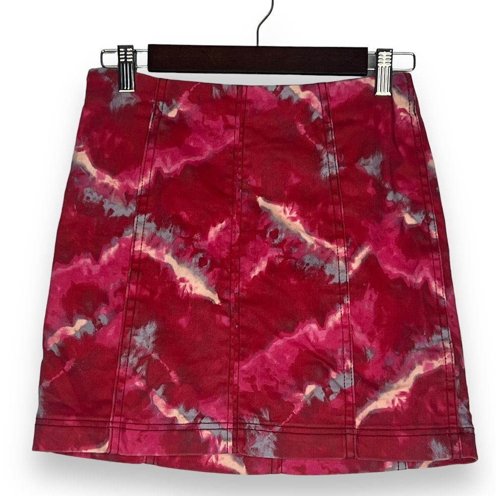 Free People Skirt 2 Tie-Dye Mini Red Cotton Stretch Modern Femme Flamingo Flame